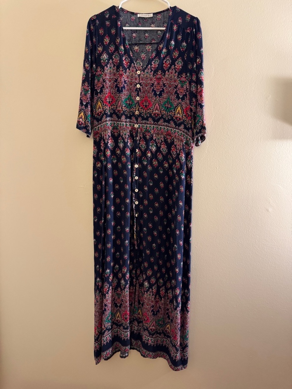 R. VIVIMOS Boho Button Down Print Maxi Dress